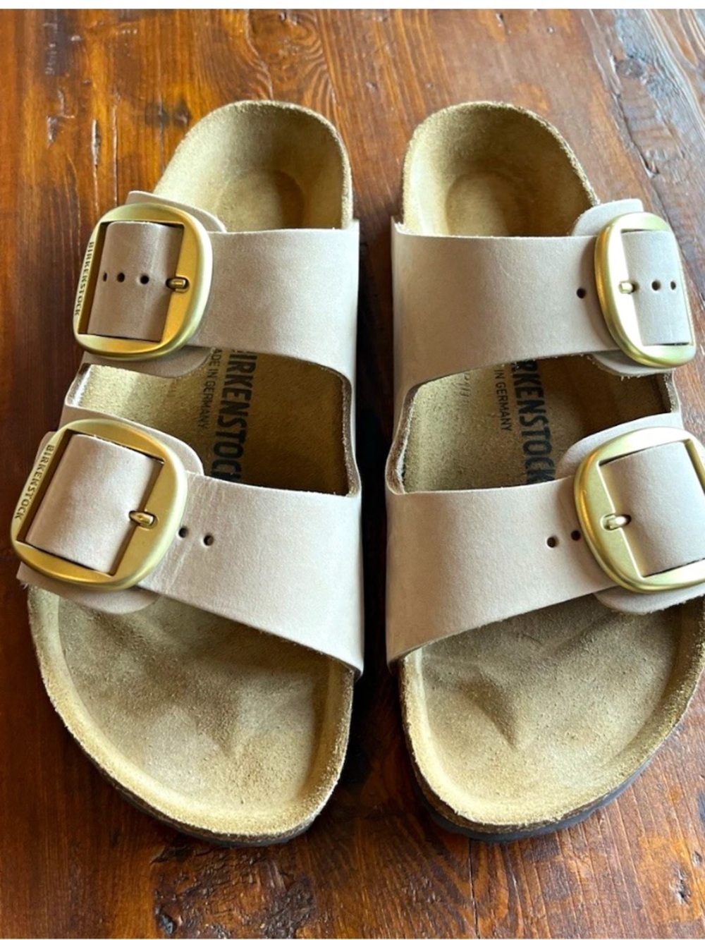 Birkenstock Arizona Big Buckle Sandals Beige Leather Sandcastle Size 42